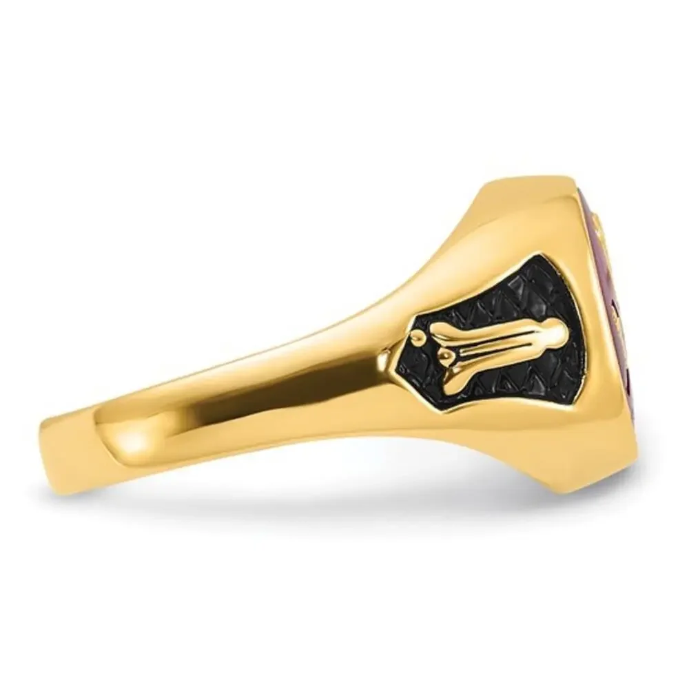 14k Gold Men's Lab Created Ruby Masonic Ring